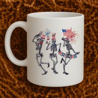 Funny 4th Of July Dancing Skeleton American Flag Mug