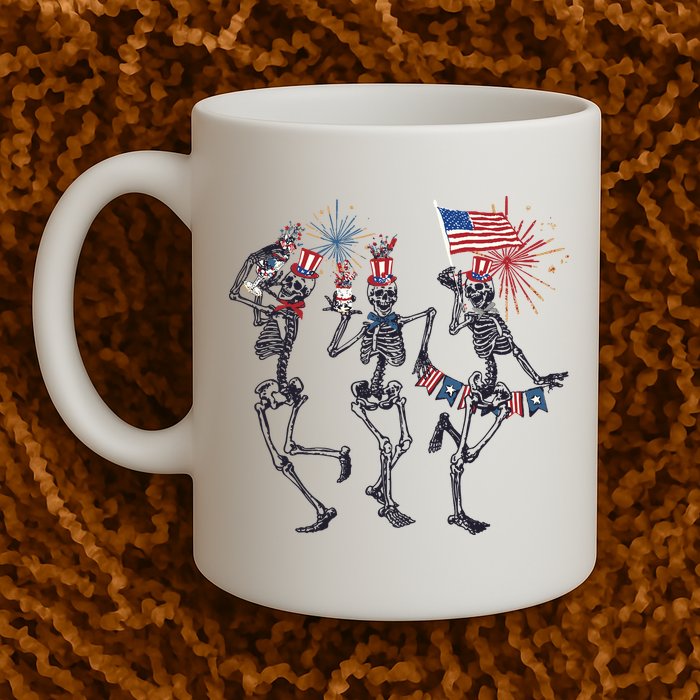 Funny 4th Of July Dancing Skeleton American Flag Mug