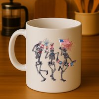 Funny 4th Of July Dancing Skeleton American Flag Mug