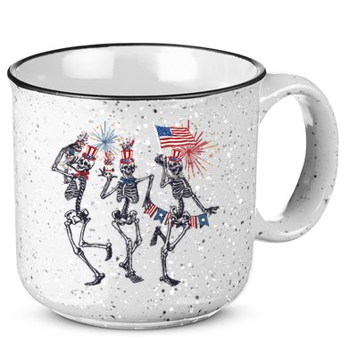 Funny 4th Of July Dancing Skeleton American Flag 15oz Campfire Ceramic Mug