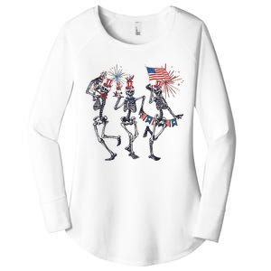 Funny 4th Of July Dancing Skeleton American Flag Women's Perfect Tri Tunic Long Sleeve Shirt