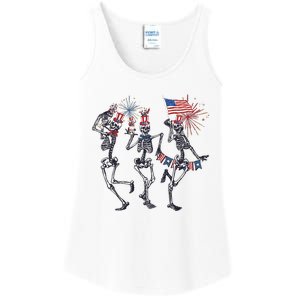 Funny 4th Of July Dancing Skeleton American Flag Ladies Essential Tank