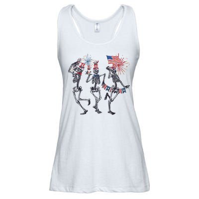 Funny 4th Of July Dancing Skeleton American Flag Ladies Essential Flowy Tank