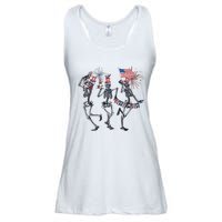 Funny 4th Of July Dancing Skeleton American Flag Ladies Essential Flowy Tank