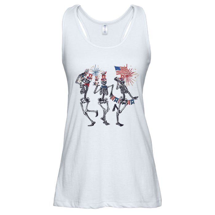 Funny 4th Of July Dancing Skeleton American Flag Ladies Essential Flowy Tank