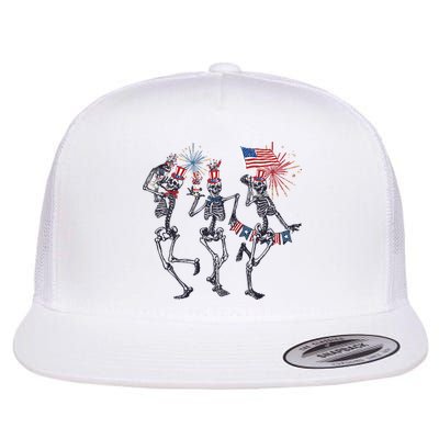 Funny 4th Of July Dancing Skeleton American Flag Flatbill Hat