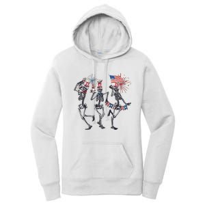 Funny 4th Of July Dancing Skeleton American Flag Women's Pullover Hoodie