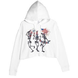 Funny 4th Of July Dancing Skeleton American Flag Crop Fleece Hoodie