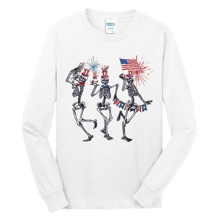 Funny 4th Of July Dancing Skeleton American Flag Tall Long Sleeve T-Shirt