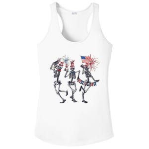 Funny 4th Of July Dancing Skeleton American Flag Ladies PosiCharge Competitor Racerback Tank