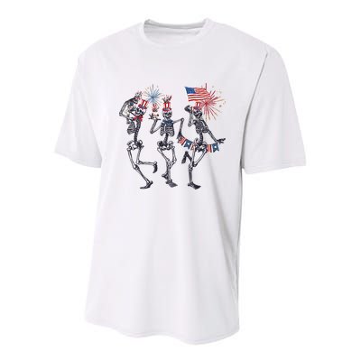 Funny 4th Of July Dancing Skeleton American Flag Youth Performance Sprint T-Shirt