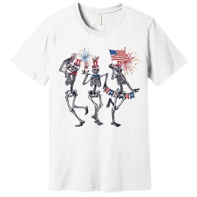 Funny 4th Of July Dancing Skeleton American Flag Premium T-Shirt