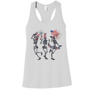 Funny 4th Of July Dancing Skeleton American Flag Women's Racerback Tank