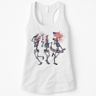 Funny 4th Of July Dancing Skeleton American Flag Womens Tank Top