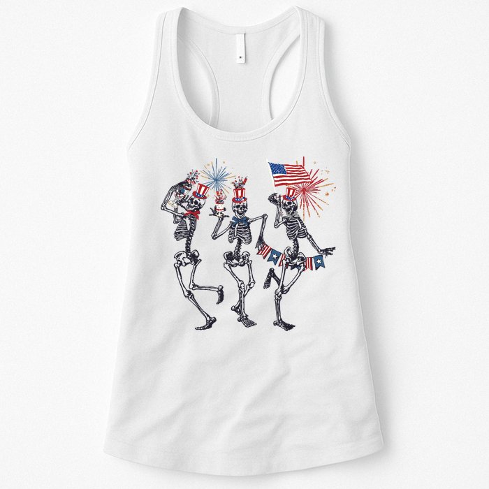 Funny 4th Of July Dancing Skeleton American Flag Womens Tank Top