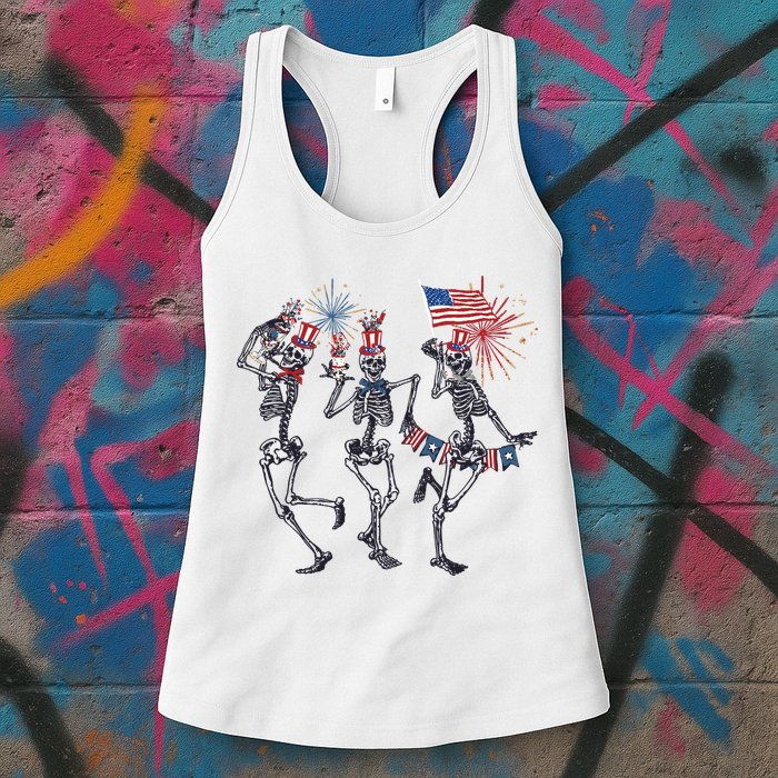 Funny 4th Of July Dancing Skeleton American Flag Womens Tank Top
