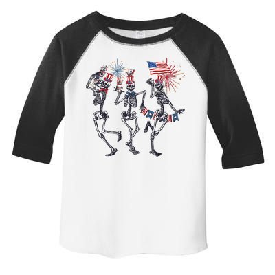 Funny 4th Of July Dancing Skeleton American Flag Toddler Fine Jersey T-Shirt