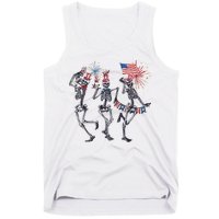 Funny 4th Of July Dancing Skeleton American Flag Tank Top