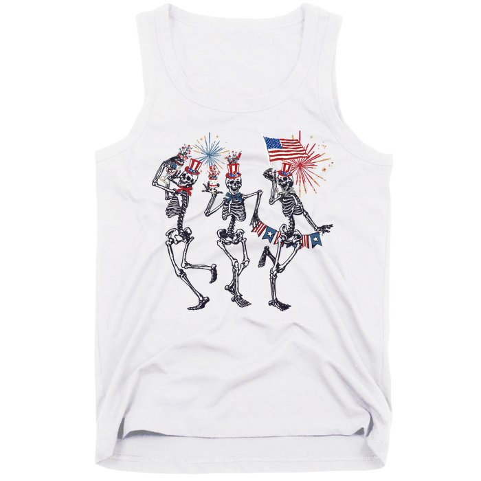 Funny 4th Of July Dancing Skeleton American Flag Tank Top