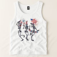 Funny 4th Of July Dancing Skeleton American Flag Tank Top