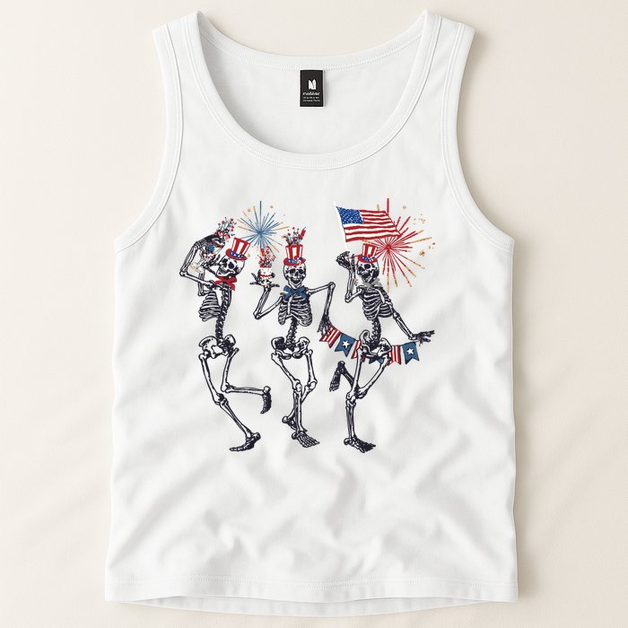 Funny 4th Of July Dancing Skeleton American Flag Tank Top