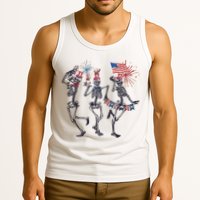 Funny 4th Of July Dancing Skeleton American Flag Tank Top