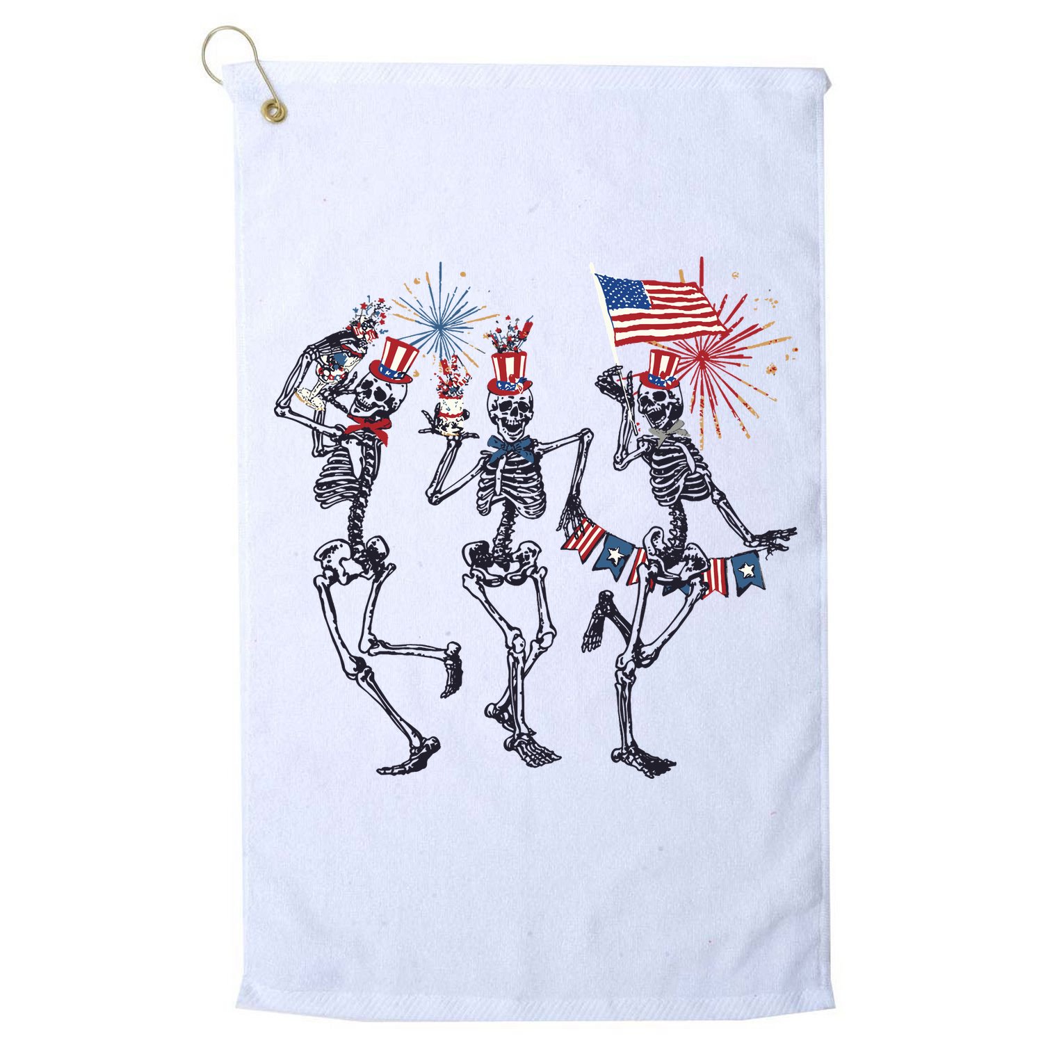Funny 4th Of July Dancing Skeleton American Flag Golf Towel
