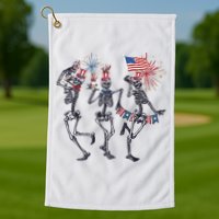 Funny 4th Of July Dancing Skeleton American Flag Golf Towel