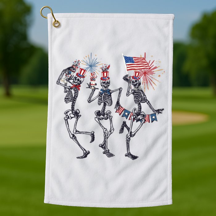Funny 4th Of July Dancing Skeleton American Flag Golf Towel