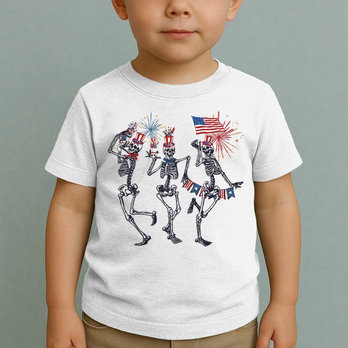 Funny 4th Of July Dancing Skeleton American Flag Toddler T-Shirt