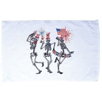 Funny 4th Of July Dancing Skeleton American Flag Microfiber Hand Towel