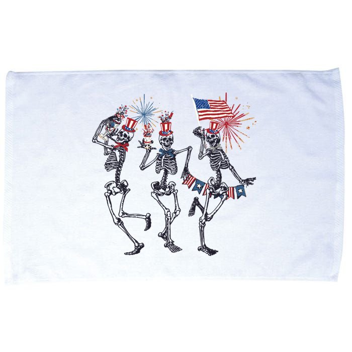 Funny 4th Of July Dancing Skeleton American Flag Microfiber Hand Towel