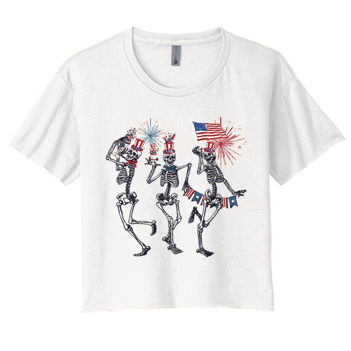Funny 4th Of July Dancing Skeleton American Flag Crop Top