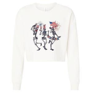 Funny 4th Of July Dancing Skeleton American Flag Cropped Pullover Crew