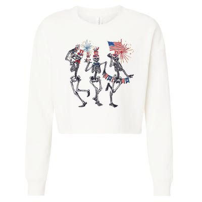 Funny 4th Of July Dancing Skeleton American Flag Cropped Pullover Crew