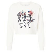 Funny 4th Of July Dancing Skeleton American Flag Cropped Pullover Crew