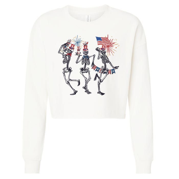 Funny 4th Of July Dancing Skeleton American Flag Cropped Pullover Crew