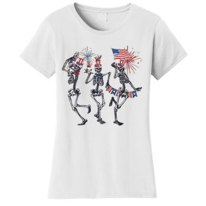 Funny 4th Of July Dancing Skeleton American Flag Women's T-Shirt