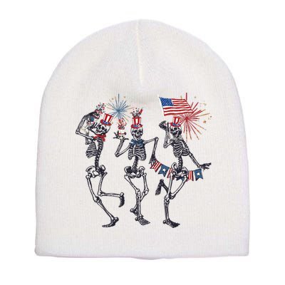 Funny 4th Of July Dancing Skeleton American Flag Short Acrylic Beanie