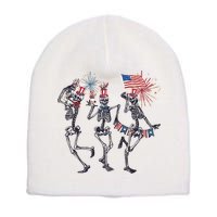 Funny 4th Of July Dancing Skeleton American Flag Short Acrylic Beanie
