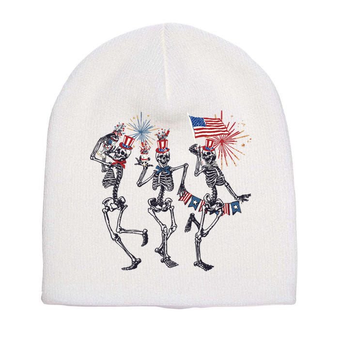 Funny 4th Of July Dancing Skeleton American Flag Short Acrylic Beanie