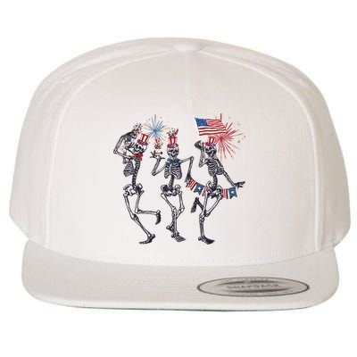 Funny 4th Of July Dancing Skeleton American Flag Wool Snapback Cap