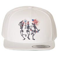 Funny 4th Of July Dancing Skeleton American Flag Wool Snapback Cap