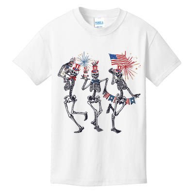 Funny 4th Of July Dancing Skeleton American Flag Kids T-Shirt