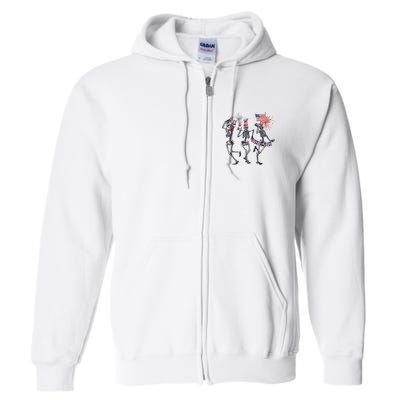 Funny 4th Of July Dancing Skeleton American Flag Full Zip Hoodie
