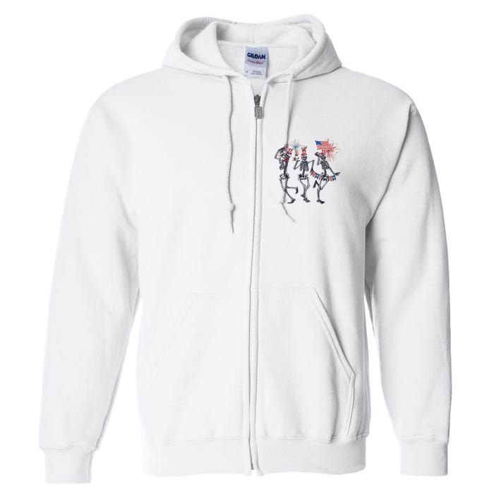 Funny 4th Of July Dancing Skeleton American Flag Full Zip Hoodie