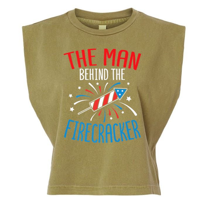 Funny 4th Of July Baby Shower The Man Behind The Firecracker Garment-Dyed Women's Muscle Tee