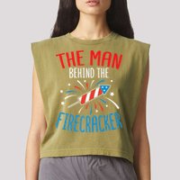 Funny 4th Of July Baby Shower The Man Behind The Firecracker Garment-Dyed Women's Muscle Tee