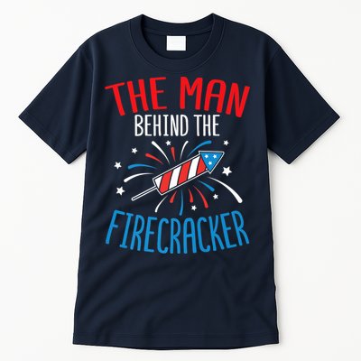 Funny 4th Of July Baby Shower The Man Behind The Firecracker Tall T-Shirt