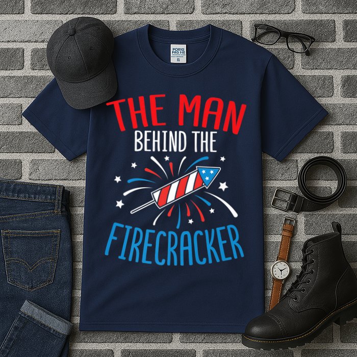 Funny 4th Of July Baby Shower The Man Behind The Firecracker Tall T-Shirt